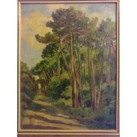 Droga w lesie - olej na płycie - Cambi - 1925 r.