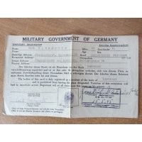 Karta rejestracyjna / identyfikacyjna Amerykańska Strefa Okupacyjna 1945 r.