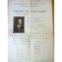 Świadectwo Dojrzałości - Wadowice 1931 r.