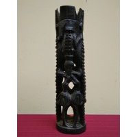 Totem rzeźba figura - krokodyl czapla - heban Afryka